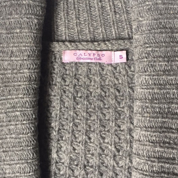 Calypso Gray Wool Chunky Knit Open Long Cardigan - Picture 4 of 8